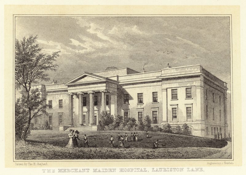 Het Merchant Maiden Hospital, Lauriston Lane door Thomas Hosmer (after) Shepherd