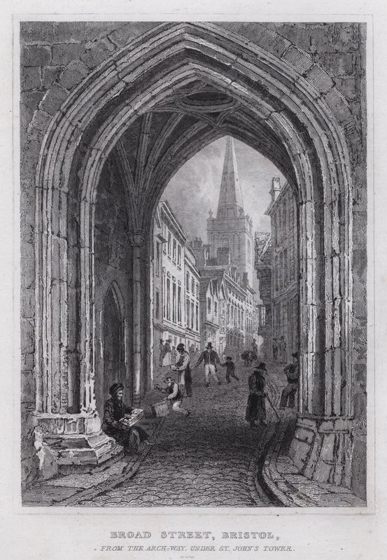 Broad Street, Bristol, vanaf de boog onder St John
