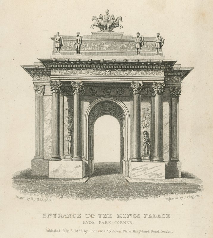 Ingang van het Koninklijk Paleis, Hyde Park Corner door Thomas Hosmer Shepherd