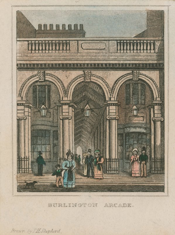 Buitenaanzicht van Burlington Arcade door Thomas Hosmer Shepherd