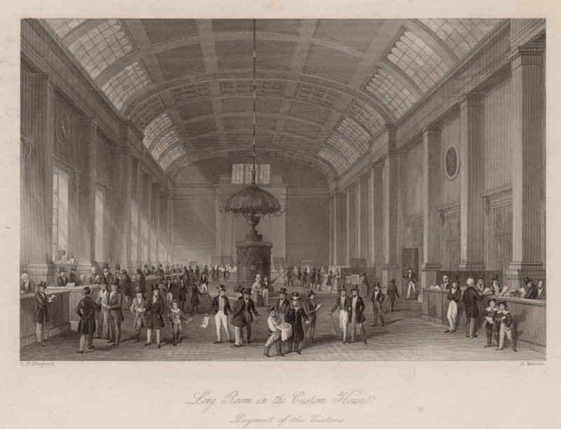 Lange Kamer in het Douanehuis, Londen, voor het betalen van douanerechten door Thomas Hosmer Shepherd
