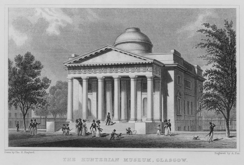 Het Hunterian Museum, Glasgow (gravure) door Thomas Hosmer Shepherd