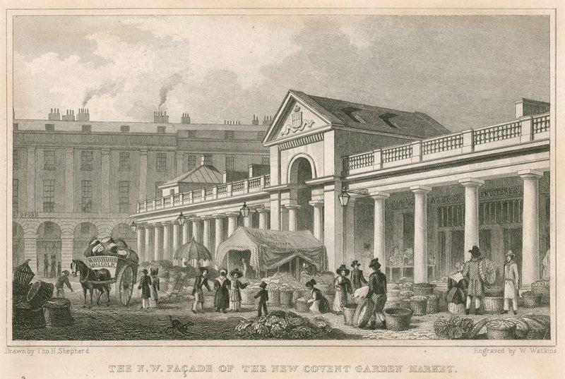 De noordwestelijke gevel van de nieuwe Covent Garden Market, Londen door Thomas Hosmer Shepherd