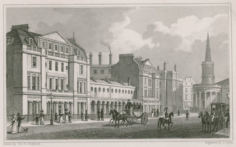 Westzijde van Langham Place, Marylebone, Londen, inclusief All Souls Church door Thomas Hosmer Shepherd