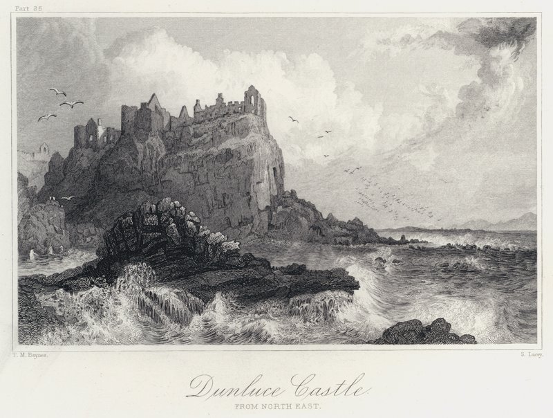 Kasteel Dunluce, vanuit het noordoosten door Thomas Mann (after) Baynes