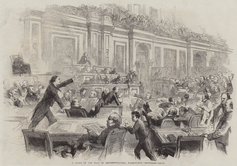Een scène in de Hal van Afgevaardigden, Washington door Thomas Nast