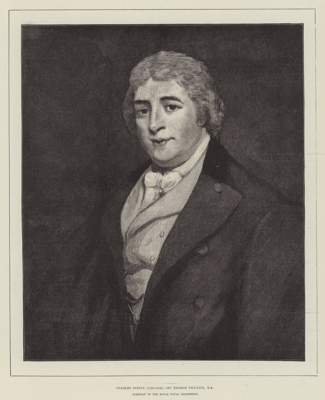 Charles Dibdin (1745-1814), Portret in de Royal Naval Exhibition door Thomas Phillips