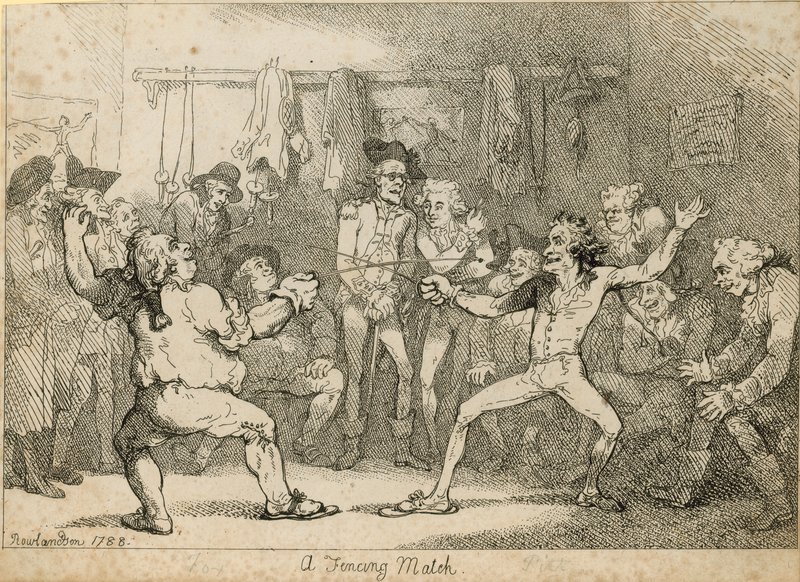Een schermwedstrijd door Thomas Rowlandson