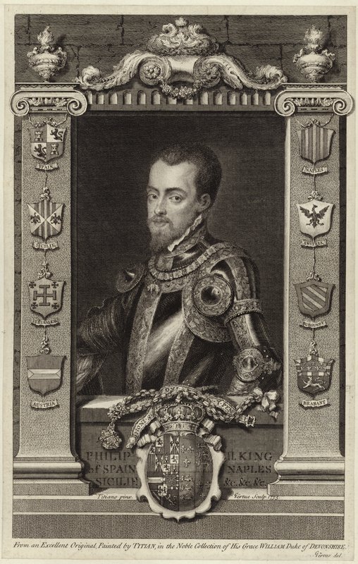 Portret van koning Filips II van Spanje door Tiziano Vecelli