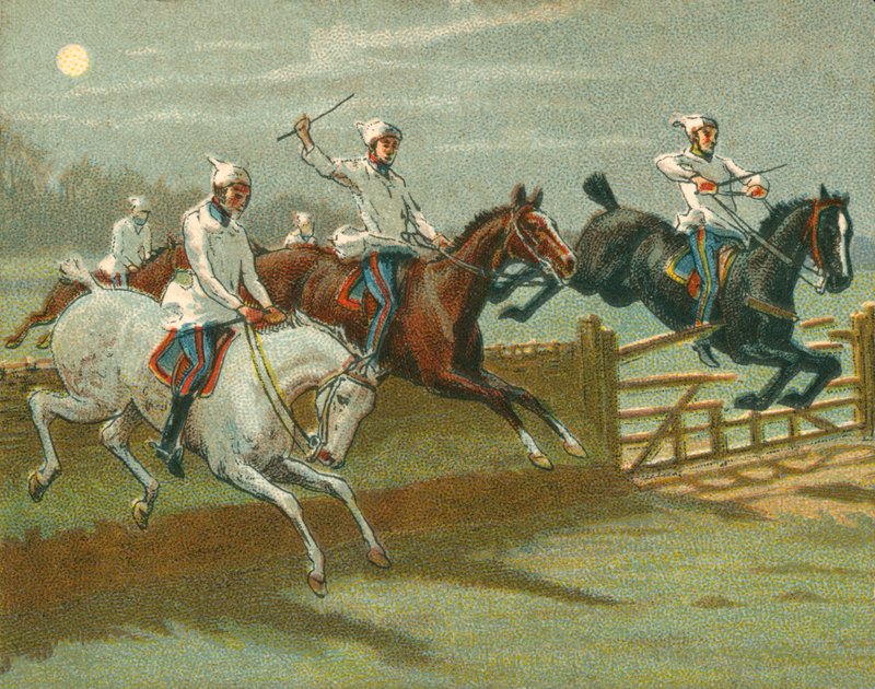 Races Historisch en Modern, De Eerste Steeplechase op Record, Met Excuses aan H Alken door Unbekannt Unbekannt