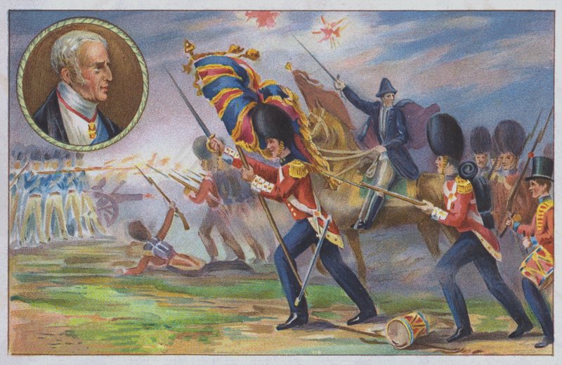 De hertog van Wellington aan het hoofd van het Britse leger tijdens de Slag bij Waterloo door Unknown artist