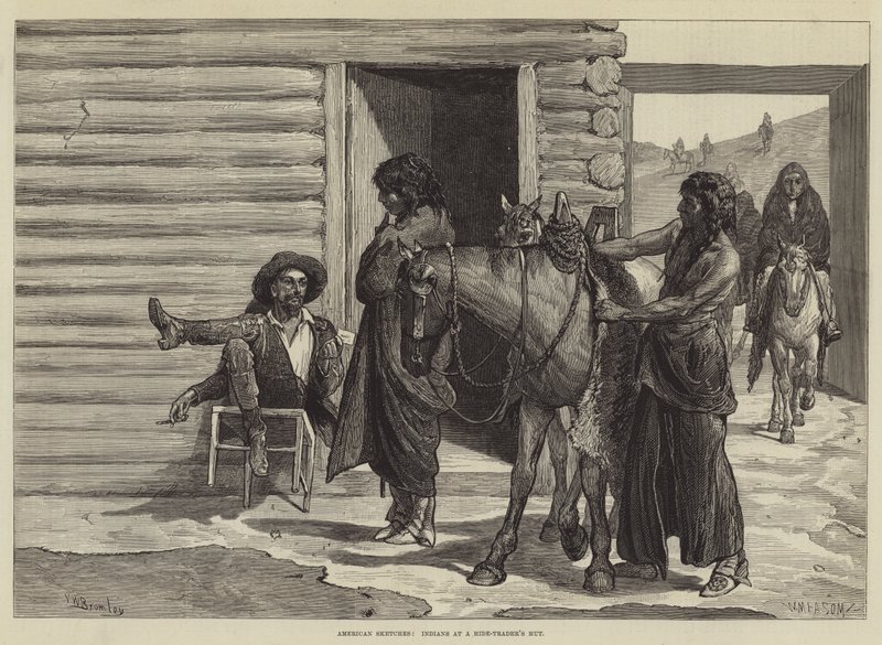 Amerikaanse Schetsen, Indianen bij een Huidenhandelaarshut door Valentine Walter Lewis Bromley