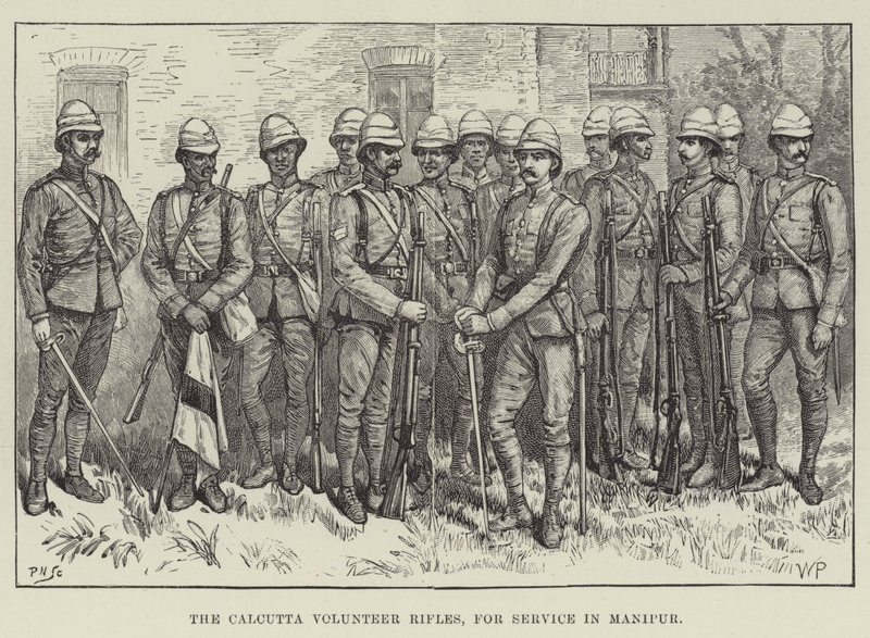 De Calcutta Vrijwillige Geweercompagnie, voor dienst in Manipur door Walter Paget