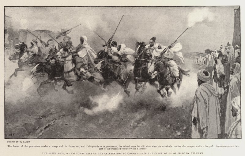 Het Land van de Moren, de Schapenrace, die deel uitmaakt van de Viering ter herdenking van het Offer van Isaac door Abraham door Walter Stanley Paget