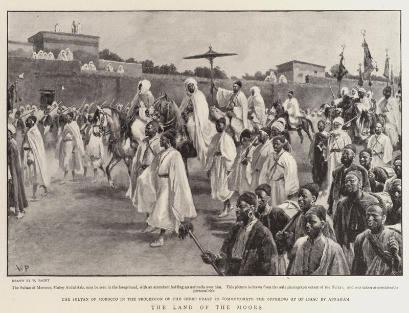 Het Land van de Moren, de Sultan van Marokko in de Processie van het Schapenfeest ter herdenking van het Offer van Isaak door Abraham door Walter Stanley Paget