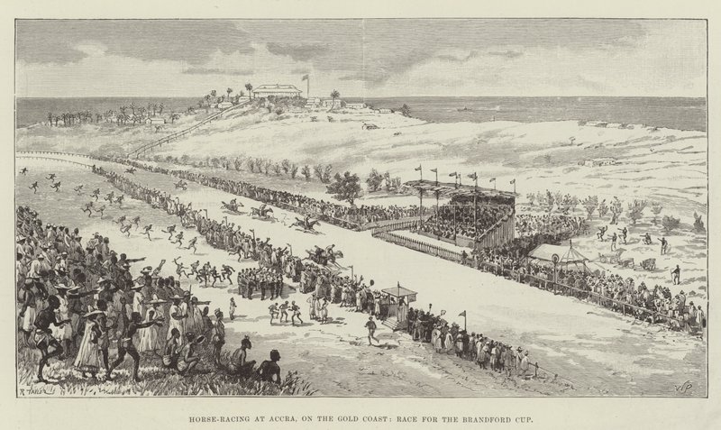 Paardenrennen in Accra, aan de Goudkust, Race voor de Brandford Cup door Walter Paget
