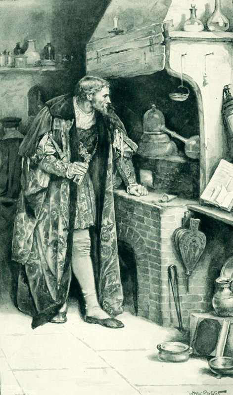James IV als alchemist in zijn laboratorium door Walter Stanley Paget