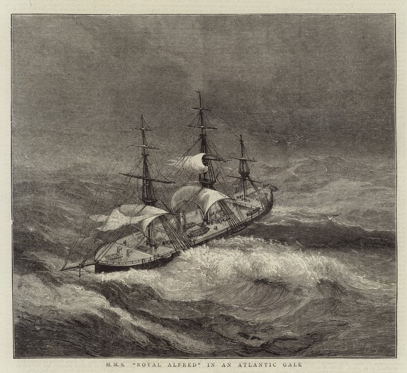 HMS Royal Alfred in een Atlantische storm door Walter William May