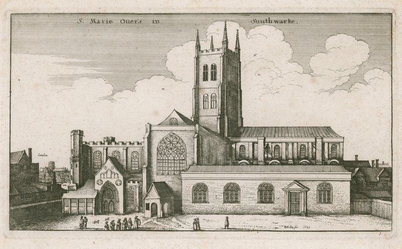 St. Mary Overies, Southwark, Londen; tekening gedateerd 1647 door Wenceslaus Hollar