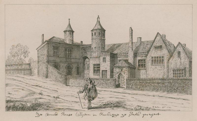 Het Brooke House, Clopton in Hackney, het zuidelijke aspect door Wenceslaus Hollar