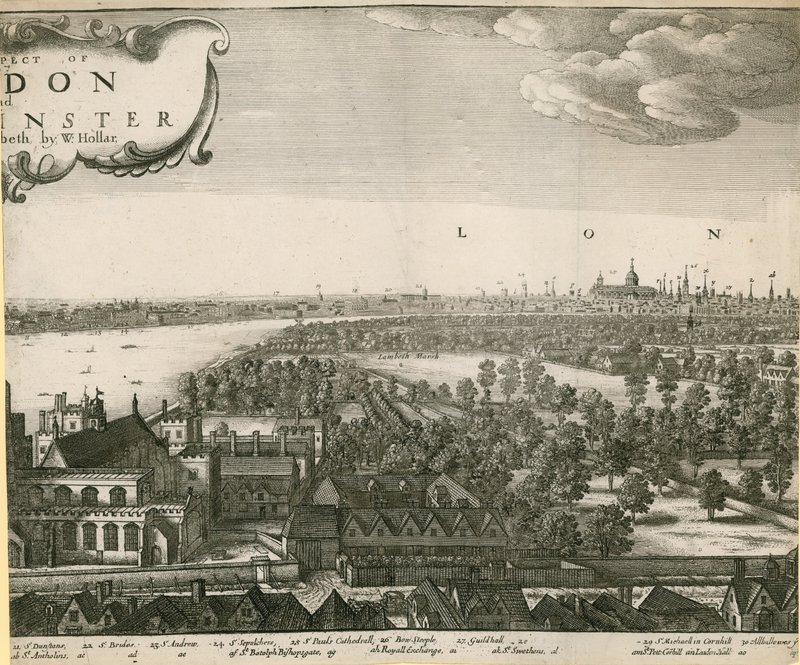 Het uitzicht op Londen en Westminster genomen vanuit Lambeth door Wenceslaus Hollar