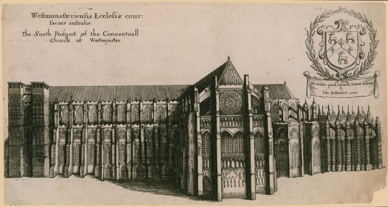 Het zuidelijke uitzicht van de Kloosterkerk van Westminster, Londen door Wenceslaus Hollar