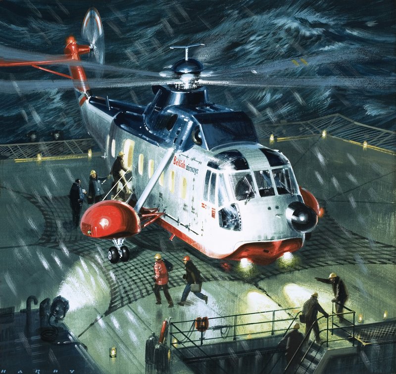 Gevaarlijke mannen van de olievelden. een S-61N helikopter van British Airways door Wilf (20th century) Hardy