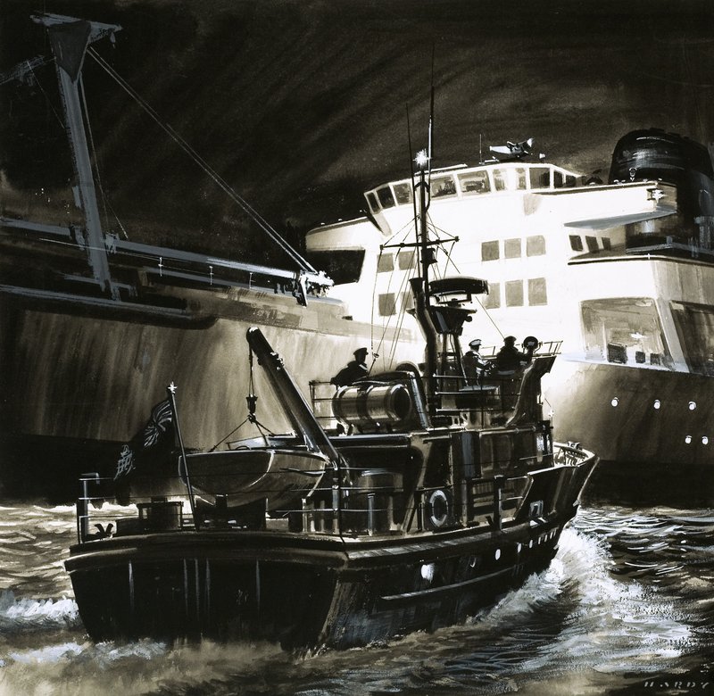 De Britse manier van leven: Koopvaardijkotters van de Britse kustwacht door Wilf (20th century) Hardy