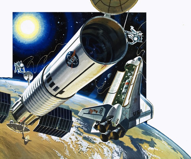 Niet-geïdentificeerde scène van spaceshuttle door Wilf (20th century) Hardy