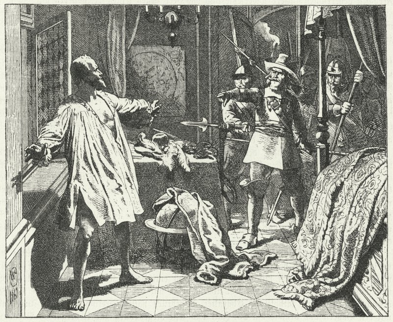 De moord op Albrecht von Wallenstein, Boheemse generaal in het leger van het Heilige Roomse Rijk in de Dertigjarige Oorlog door Wilhelm Camphausen