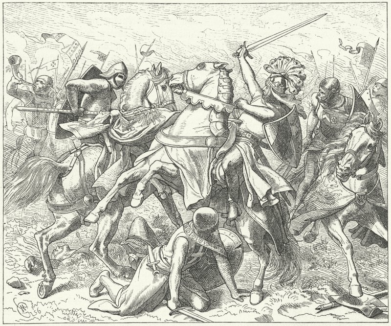 De rebellenhertog Rudolf van Zwaben dodelijk gewond in de Slag bij de Elster door Wilhelm Camphausen