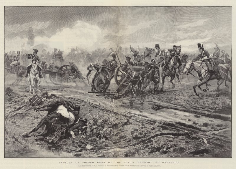 Verovering van Franse kanonnen door de Union Brigade bij Waterloo door William Barnes Wollen
