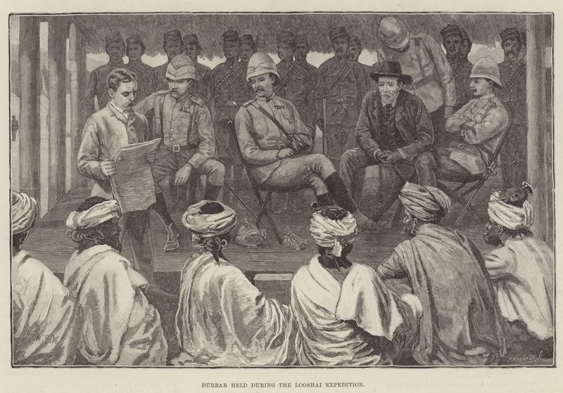 Durbar gehouden tijdens de Looshai Expeditie door William Barnes Wollen