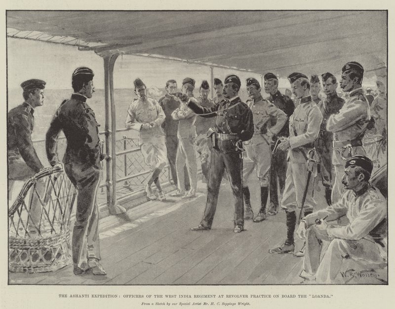 De Ashanti Expeditie, Officieren van het West India Regiment bij Revolver Oefeningen aan boord van de Loanda door William Barnes Wollen
