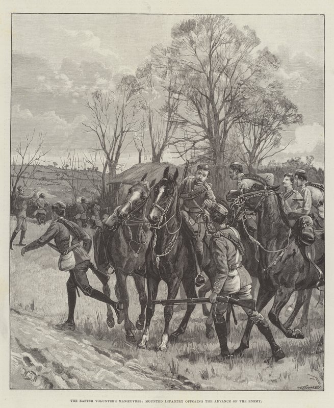 De Paasvrijwilligersmanoeuvres, Bereden Infanterie die de Vooruitgang van de Vijand Tegenhoudt door William Barnes Wollen