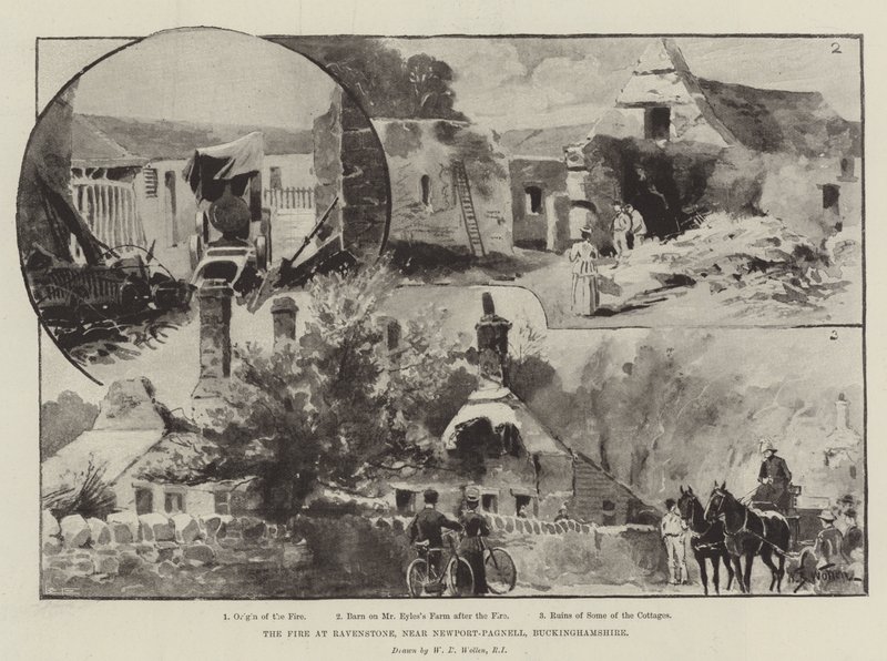 De brand in Ravenstone, nabij Newport-Pagnell, Buckinghamshire door William Barnes Wollen