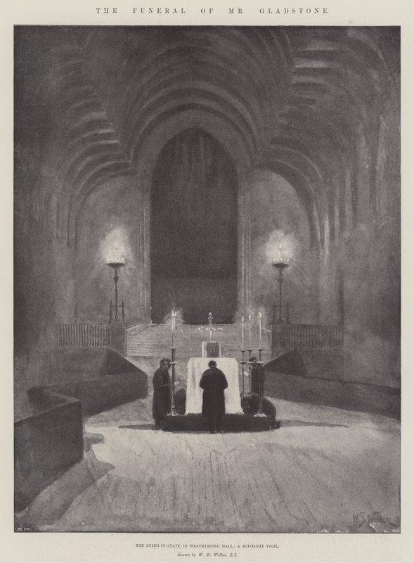 De begrafenis van Mr. Gladstone, de opbaring in Westminster Hall, een middernachtelijke wake door William Barnes Wollen