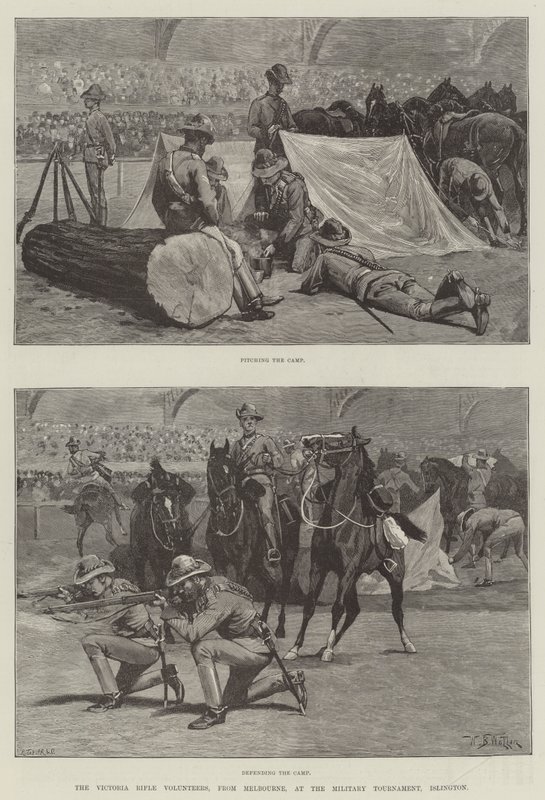 De Victoria Rifle Volunteers, uit Melbourne, op het militaire toernooi, Islington door William Barnes Wollen