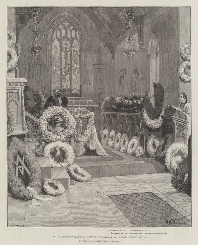 De overleden Hertog van Clarence, Dienst in de Kerk van Sandringham, zondag 17 januari door William Barnes Wollen