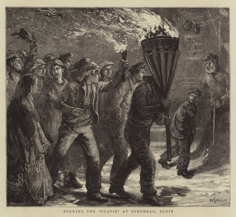 Het verbranden van de Clavie in Burghead, Elgin door William Bazett Murray