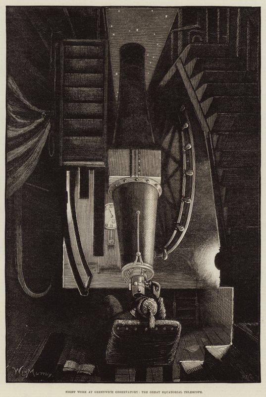 Nachtwerk bij het Greenwich Observatorium, de Grote Equatoriale Telescoop door William Bazett Murray