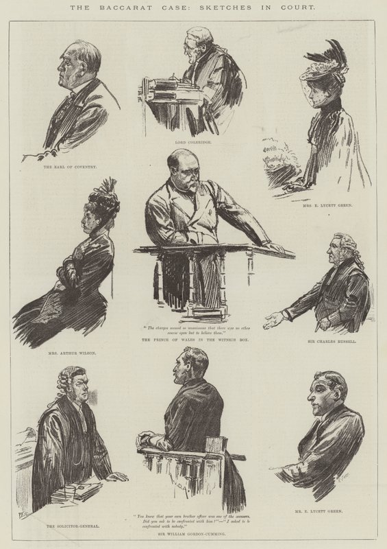 De Baccarat-zaak, schetsen in de rechtbank door William Douglas Almond