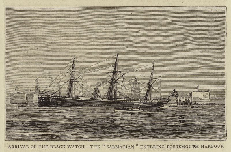 Aankomst van de Black Watch, de Sarmatian die de haven van Portsmouth binnenkomt door William Edward Atkins