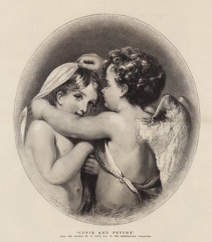 Cupido en Psyche door William Etty