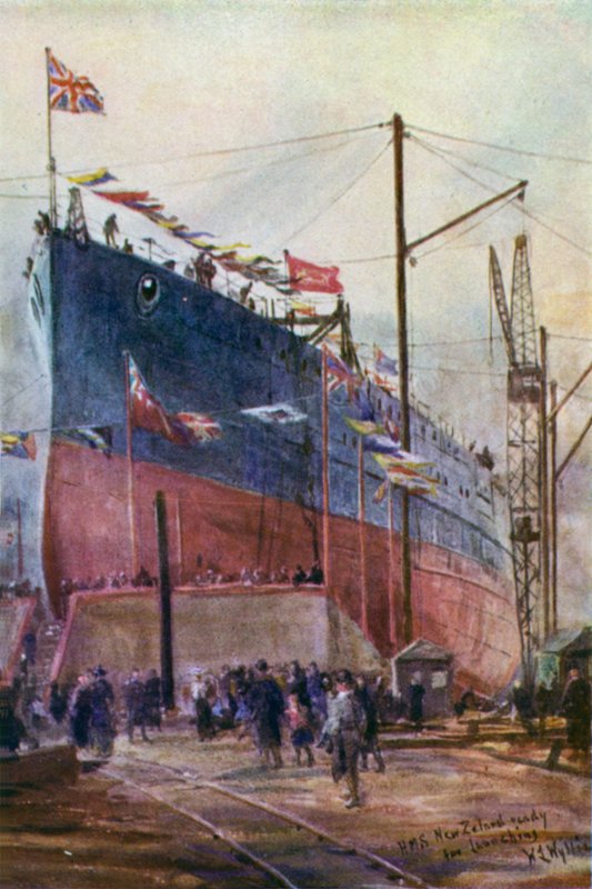 Slagkruiser "Nieuw-Zeeland" in aanbouw, 1912 door William Lionel Wyllie