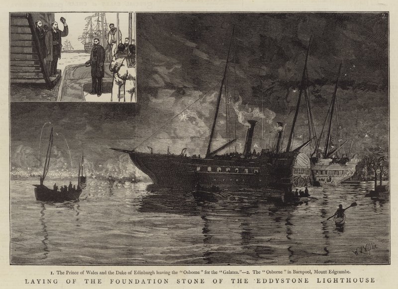 Legging van de eerste steen van de Eddystone vuurtoren door William Lionel Wyllie
