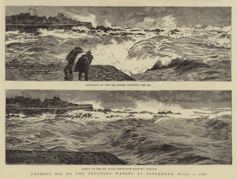 Olie gieten op de woelige wateren in Peterhead door William Lionel Wyllie
