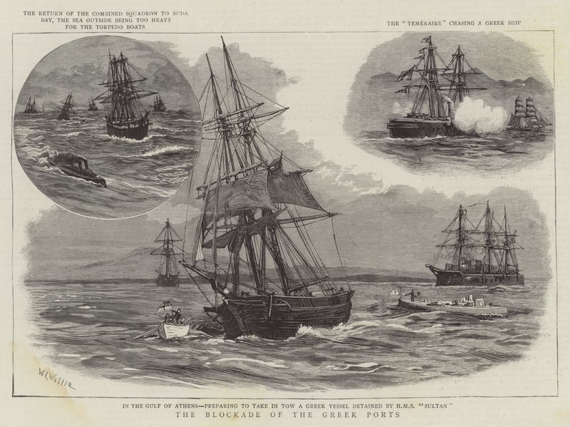 De blokkade van de Griekse havens door William Lionel Wyllie