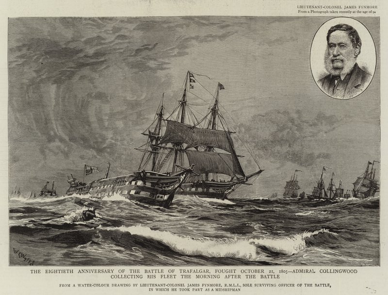 De tachtigste verjaardag van de Slag bij Trafalgar, gevochten op 21 oktober 1805, admiraal Collingwood verzamelt zijn vloot de ochtend na de slag door William Lionel Wyllie