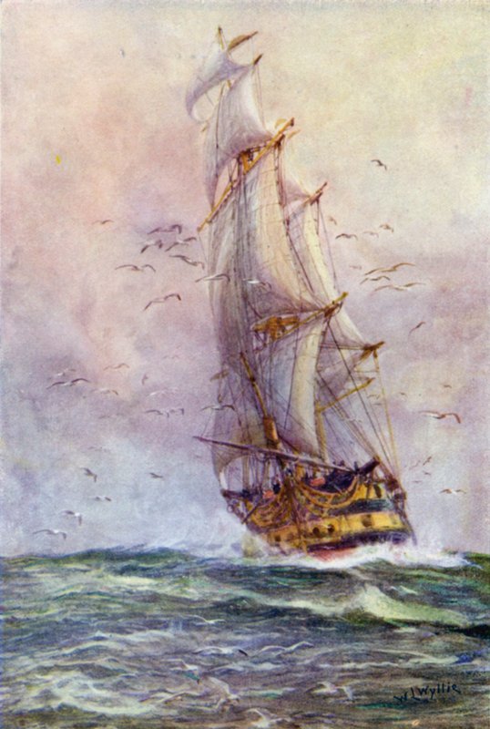 De Foudroyant, een van Nelsons oude schepen door William Lionel Wyllie